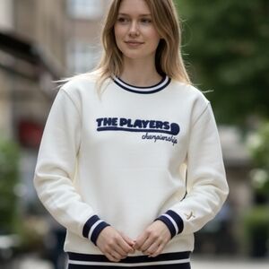 White Sweatshirt with Navy Accents